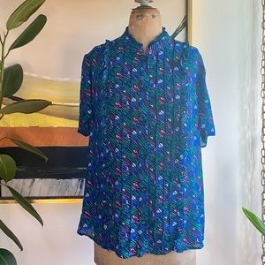 Semantiks Abstract Ruffle Front Silk Blouse